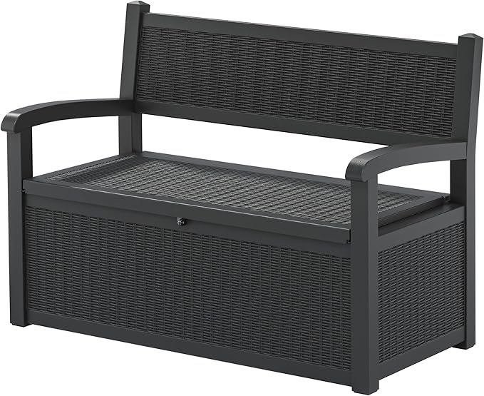 70 Gallon Storage Bench Deck Box for Patio Furniture with Armrest Bench Outdoor Storage