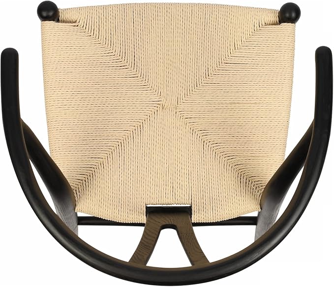 Tomile Solid Wood Wishbone Chair Y Chair Mid-Century Armrest Dining Chair, Hemp Seat (Ash-Black Frame + Natural Cord)