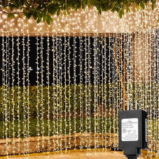 Solhice LED Curtain Lights Outdoor 20ft x10ft, 600 LED Plug in Hanging String Lights Indoor, Twinkle Light Backdrop for Outside Backyard Wedding Bedroom Decor, Warm White (Not Connectable)