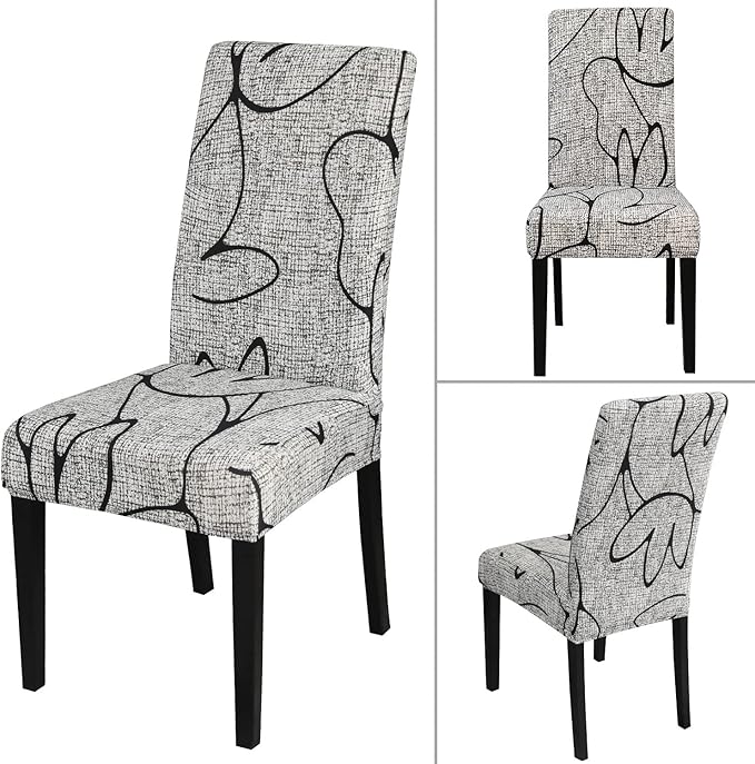 JQinHome Pattern Chair Covers for Dining Room Set of 4, High Stretch Removable Washable Parsons Chair Slipcover for Home Party Hotel Wedding Ceremony (4PCS, Lotus Gray)