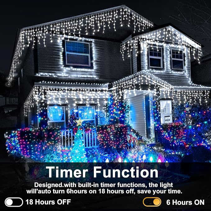 Christmas Lights Outdoor, 164FT 1600 LED Ice Lights for Outside with 320 Drops, 8 Modes Timer Memory Function, IP44 Waterproof Ice String Lights for Christmas Party Eaves Yard Decor (Cool White)