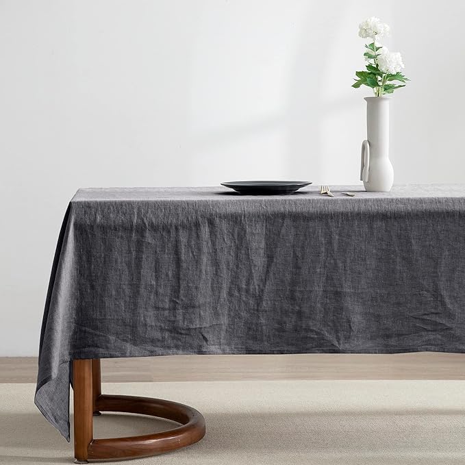 EVERLY 100% Pure Linen Rectangle Tablecloths 60x84Inches for Dining,Buffet Parties,Picnic,Events,Weddings and Restaurants,Decorative Halloween,Thanksgiving Machine Washable Tablecloths-Dark Grey