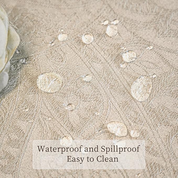 Jacquard Rectangle Tablecloth, Floral Design Thick Kitchen Dining Table Cloth, Waterproof Wrinkle Free Decorative Fabric Table Cover for Outdoor and Indoor, 84x60 Inch Milky White