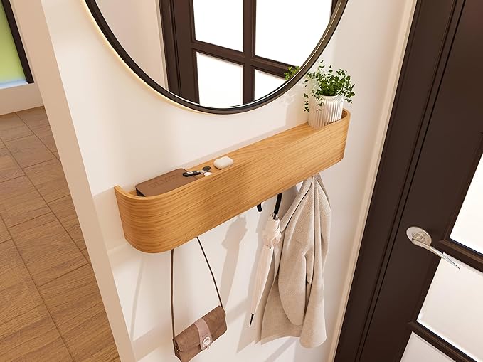 OLEEK Wall Coat Rack - Wall Shelf with Hooks - entryway Hooks - entryway Shelf - Modern Coat Rack - Wooden Coat Rack Wall Mount for Home Decor - Wooden Mount for Home Decor - Coat Hanger Wall Mount