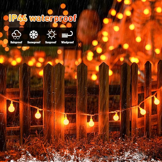 JMEXSUSS Orange String Lights Indoor, Connectable 100 LED Globe String Lights Plug in with Remote, 33ft 8 Modes Orange Halloween Lights Outdoor for Bedroom Thanksgiving Party Halloween Decor