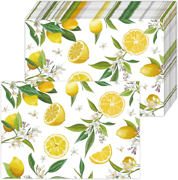 Paper Placemats Disposable 50 Pack Lemon Placemats 16x 11 Inch Yellow Lemon Fruit Place Mats for Spring Summer Dining Table Wedding Party Supplies