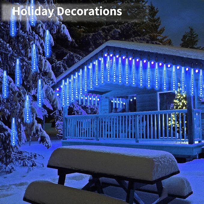 Christmas Lights Meteor Shower Rain Lights, 10 Tube 12 inch 240 LEDs Icicle Lights Outdoor Raindrop Lights for Xmas Halloween Wedding Party Tree Holiday Decoration, Blue