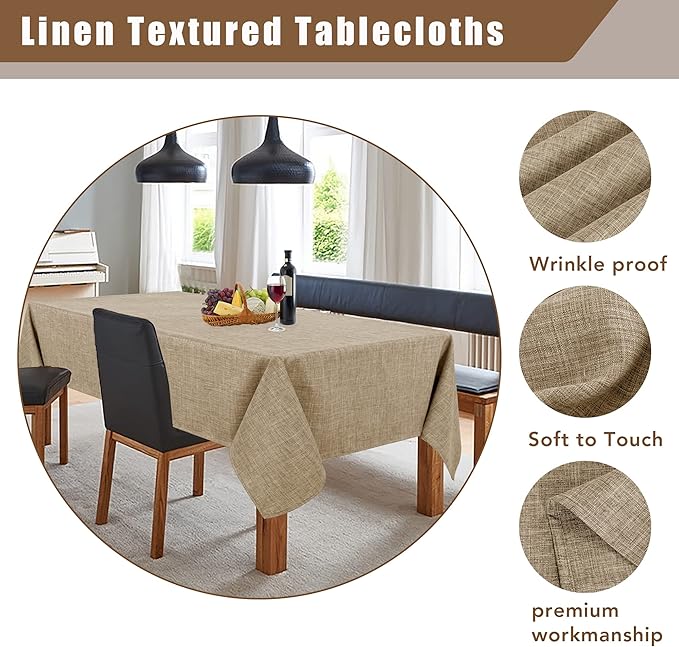 Fitable Faux Flax Rectangle Tablecloth Wrinkle Resistant Fabric Table Cloth, Indoor Outdoor Table Cover for Kitchen Dining, Camping, Farmhouse (Mocha, 54 x 78 Inch)