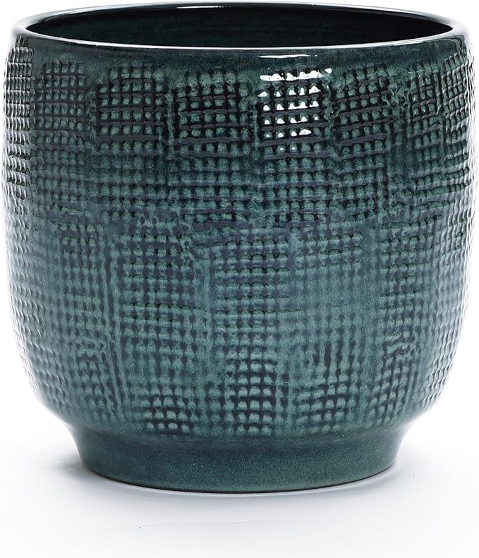 LuxenHome Marina Gray 12-Inch Dia Round Ceramic Planter Pot with Drainage Hole and Rubber Plug, Modern Gradient Glaze Plant Pot, Decorative Flower Garden Pot for Indoor Outdoor Plants