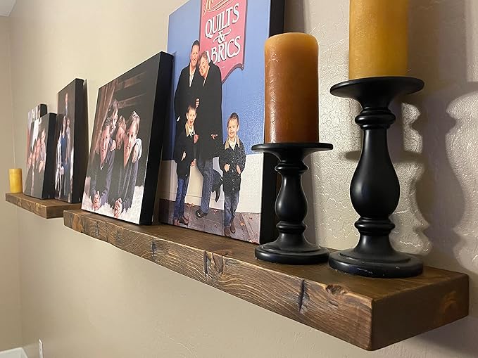 joelsantiques Floating Shelf, Wood Wall Shelf, Natural Wooden Home Decor for Bathroom Kitchen Bedroom, Hanging Mounted Invisible Bracket (Medium Brown, 7" Deep x 48" Wide)