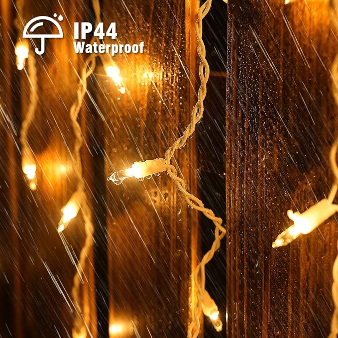 Icicle Lights Outdoor,Oopswow 23FT 200 Connectable Icicle Christmas Lights,Warm White Plug in Curtain String Lights for Indoor Wedding Party Holiday Xmas Yard Patio Window Decorations1