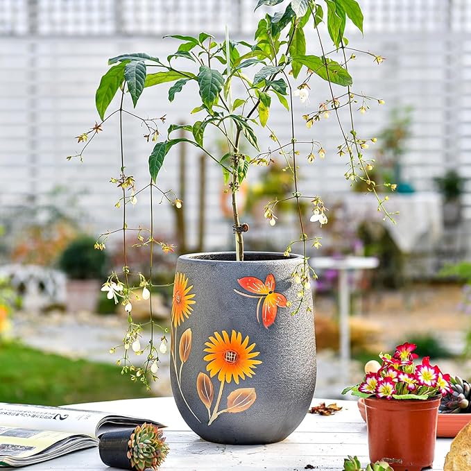 Sungmor 10.6 Inch Ceramic Succulent Plant Pot with Drainage Hole, Hand Painted Flower Pots for Plants, Unique Texture Decorative Planter for Indoor and Outdoor, Pottery Vase for Home Office Decor