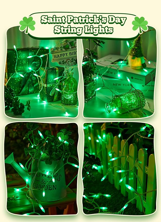 St. Patrick's Day Green Mini Lights, 8ft 20 LED Battery Operated String Lights with Timer, Christmas Tree Lights for Indoor Outdoor Bedroom Wedding Party Holiday Xmas Decoration