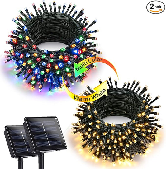 Joomer Color Changing Christmas Lights, 2 Pack Total 144FT 400 LED 12 Modes Solar String Lights Waterproof Twinkle Fairy Lights for Garden Yard Patio Christmas Decoration (Warm White to Multicolor)