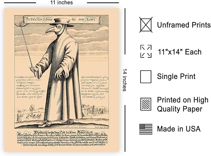 Poster Master Vintage Doctor Schnabel from Rome Poster - Retro Plague Doctor Print - Medieval Art - Gift for Men & Women - Great Wall Decor for Dorm, Living Room or Bedroom - 11x14 UNFRAMED Wall Art