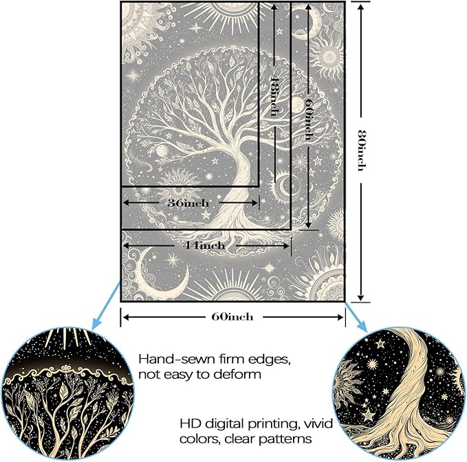 Lunerfex Tree of Life Tapestry Starry Sky Wall Tapestry, Vintage Tapestries for Bedroom Ceiling Tapestries Wall Hanging for Bedroom Living Room Decor Tree-3 44"x60"