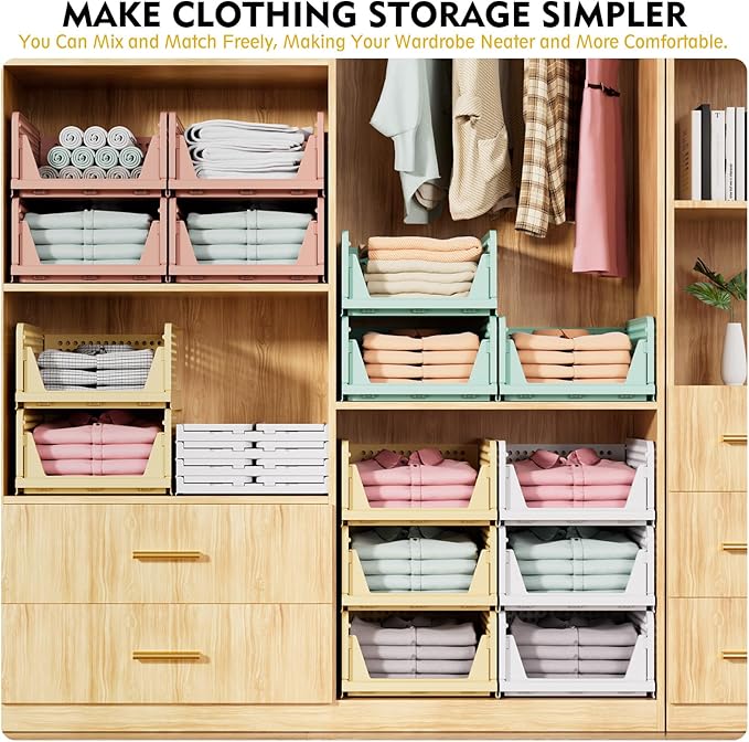 SNSLXH 5 Pack Stackable Closet Organizer Box, Multifunctional & Foldable Closet Storage Basket for Bathroom Kitchen Laundry Room Wardrobe Storage, Space-Saving Clothes Storage Drawer Organizer, Yellow