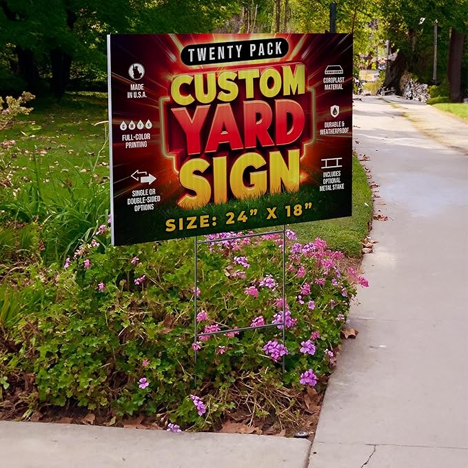 20 Pack 24"x18" Custom Yard Signs with Stakes, Personalized Yard Signs for Outdoors, Customized Full Color Print Corrugated Signs for Business