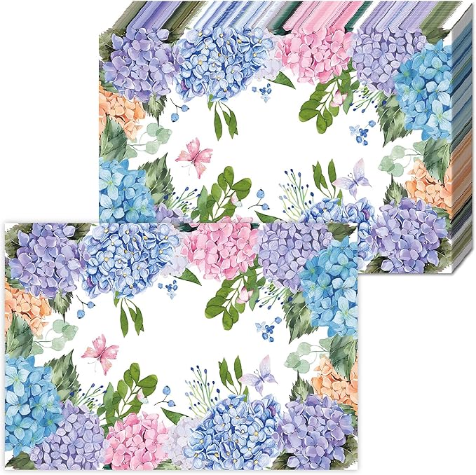 Paper Placemats Disposable 50 Pack Hydrangea Placemats 16x 11 Inch Floral Place Mats for Spring Summer Dining Table Wedding Party Supplies