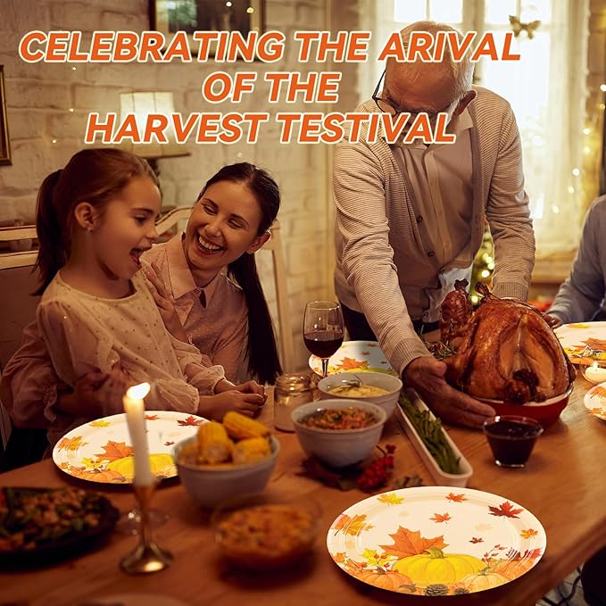 50PCS Fall Maple Leaves Paper Plates and Napkins - Thanksgiving Dessert Plates and Napkins Disposable Autumn Theme Party Supplies for Fall Thanksgiving Harvest Birthday