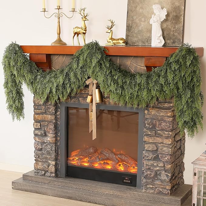 Real Touch Christmas Cedar Garland -16ft Artificial Garlands Faux Cedar Fake Pine Needles Garland for Fireplace,Table,Window,Stairs,Mante,Holiday Indoor Outdoor Xmas Decor(1PCS)