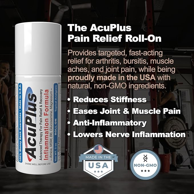 AcuPlus - Pain Relief Roll On - Topical Anti Inflammatory to Soothe Muscles & Joints - Arthritis Pain Reliever, Bursitis, Tendonitis Cream - TSA Compliant, Convenient Roll On - 3 fl. oz. (Pack of 1)