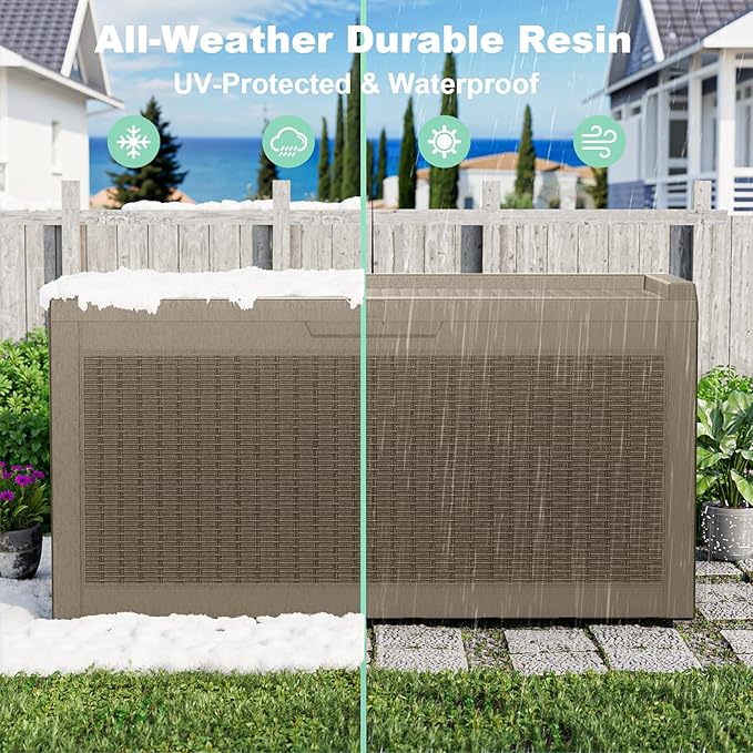 60 Gallon Deck Box Large Outdoor Storage for Patio Furniture,Outdoor Cushions,Garden Tools and Pool Supplies,Waterproof,Resin,Lockable(Grey)