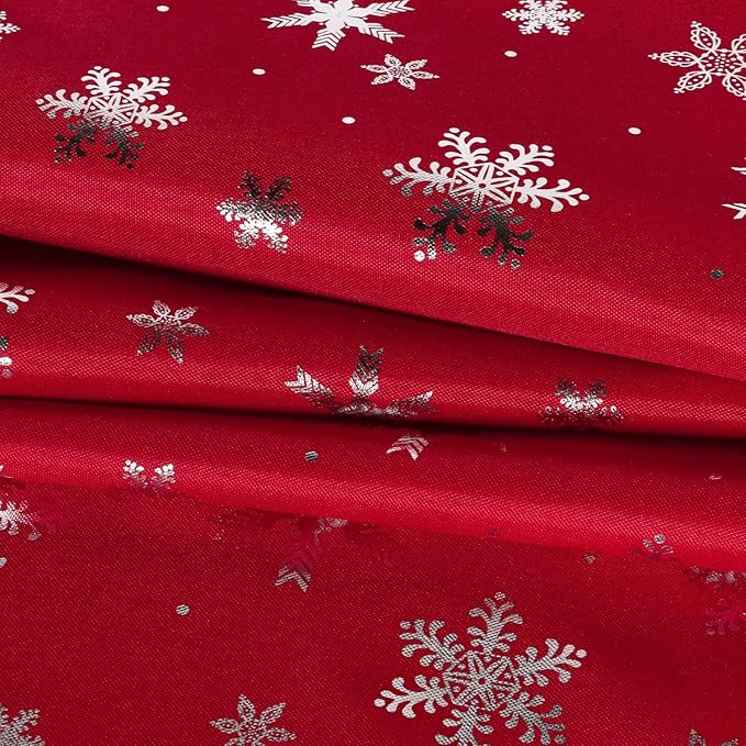LUSHVIDA Christmas Tablecloth Rectangle - 60x102 inch Snowflakes Foil Print Pattern Washable Wrinkle Resistant Holiday Tablecloths for Christmas Family Gathering, Dining Room Table 130GSM