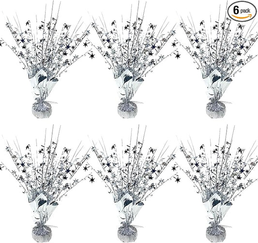6 Pack Metallic Foil Spray Centerpiece Star Table Decoration Burst Table Centerpieces for Birthday Wedding Anniversary Graduation Holiday Party Supplies Decor, Silver