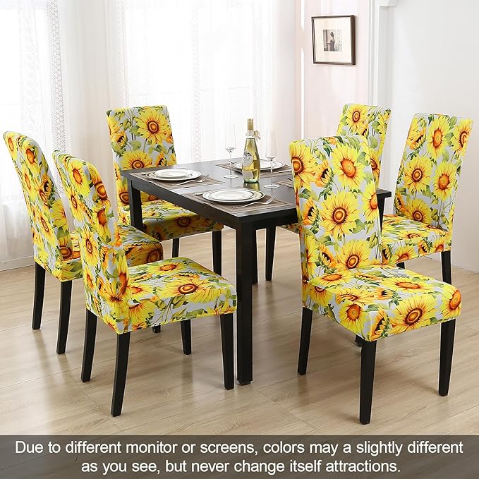 JQinHome Pattern Chair Covers for Dining Room Set of 2, High Stretch Removable Washable Parsons Chair Slipcover for Home Party Hotel Wedding Ceremony (Sunflower,2PCS)