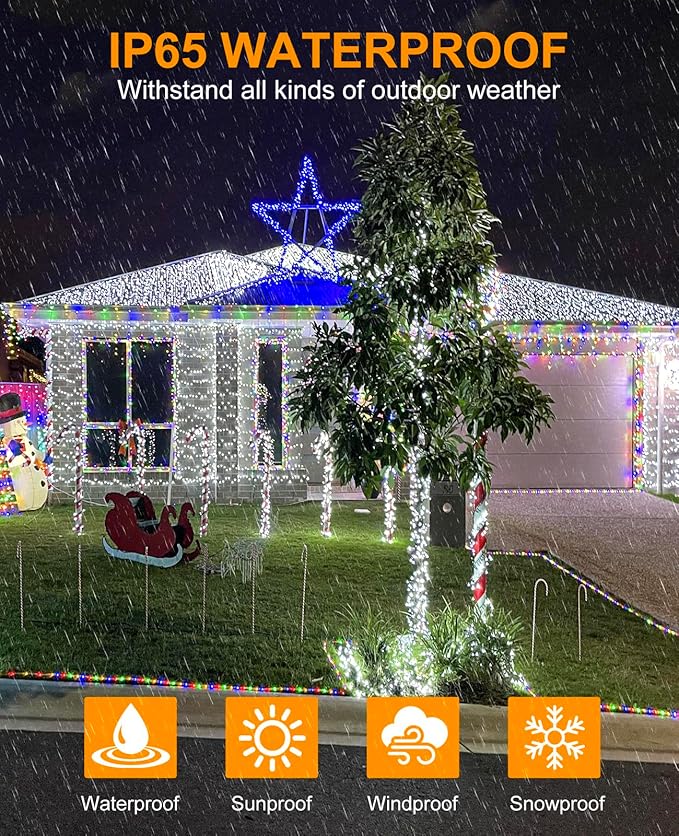 40FT 120 LED Christmas Lights Outdoor, Green Wire Christmas Tree Lights with 8 Modes & Waterproof, Connectable Plug in String Light for Indoor Bedroom Yard Party Wedding Decorations, White