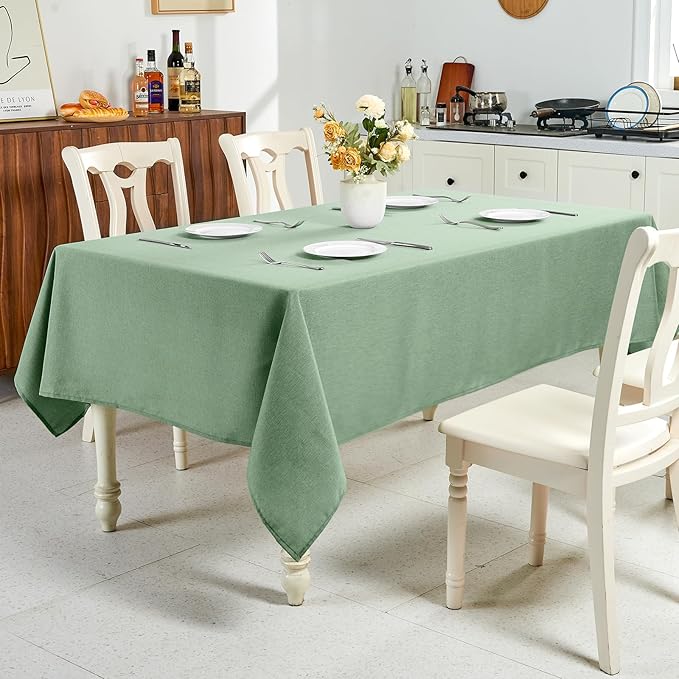 IVAPUPU Textured Linen Table Cloth for Rectangle Table - Sage Green Tablecloths Rectangular Waterproof Wrinkle Free Wipeable Dining Cover for Spring Wedding Birthday Kitchen Decor, 60 x 120 Inch