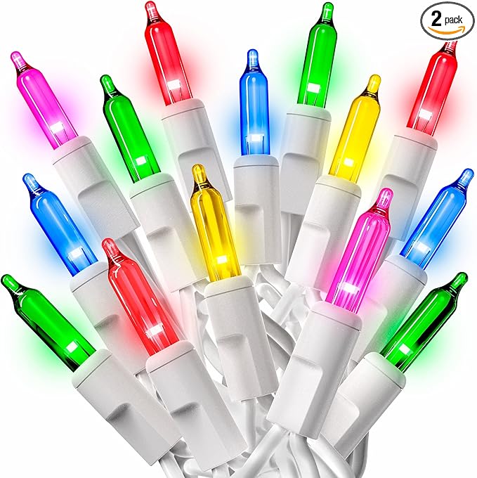 PREXTEX Bright & Colorful Christmas Lights (60 Feet, 300 Lights) - Fall Decor & Christmas Tree Lights with White Wire - Indoor/Outdoor String Lights – Multi-Color Twinkle Lights