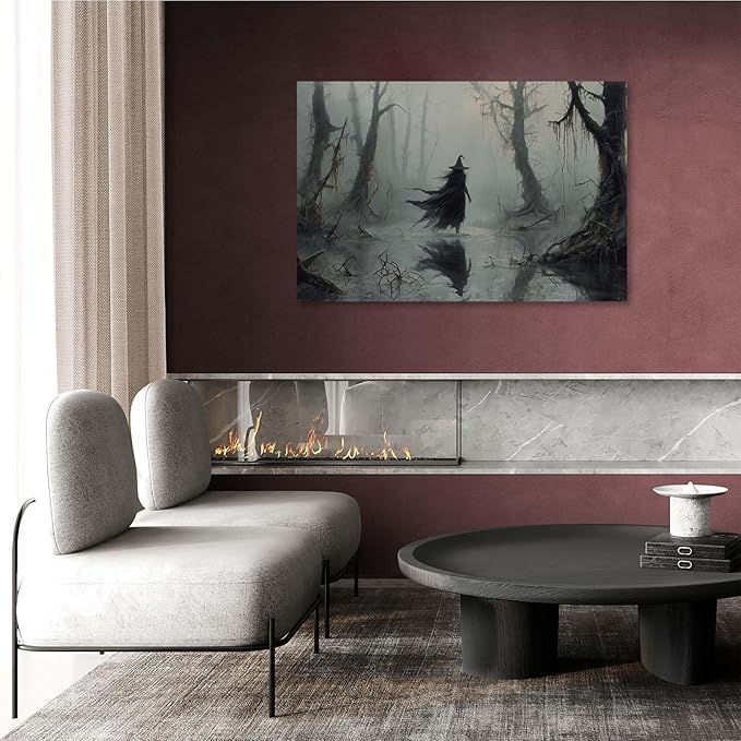 JFHCQJPK Vintage rustic swamp witch poster dark moody wall art gothic horror season halloween print for home decor retro dark moody painting28x40in Frameless