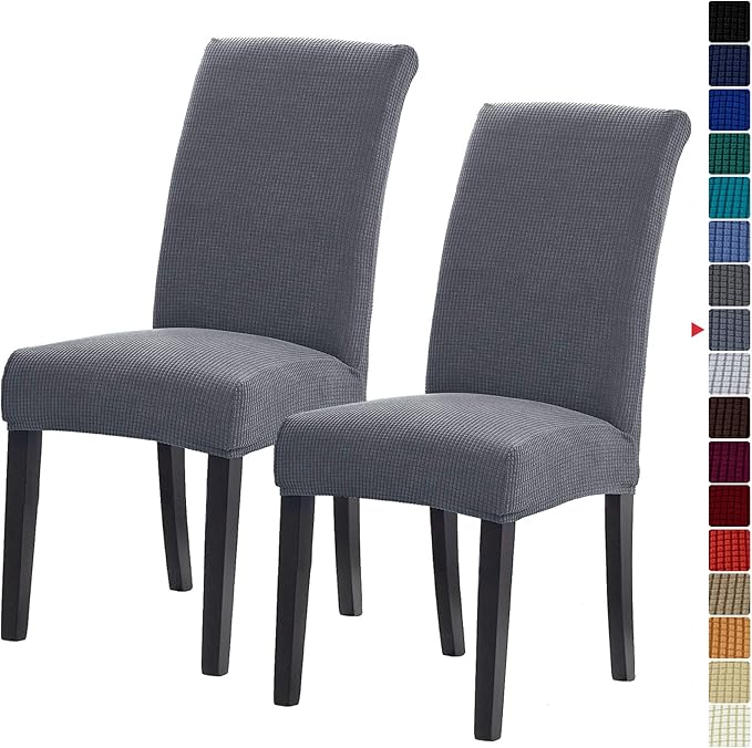 Howhic Stretch Chair Covers for Dining Room Set of 2, Removable Washable Dining Room Chair Covers, Dining Chair Slipcovers Seat Protector, Great Home Decor and Banquet Upholstery (Gray, 2 Pack)
