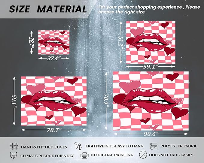 dueeia Sexy Red Lip Tapestry Wall Hanging Y2k Preppy Pink Retro Coquette Women Tapestries for Girls Bedroom Living Room Dorm Wall Decor (59.1"x39.4")