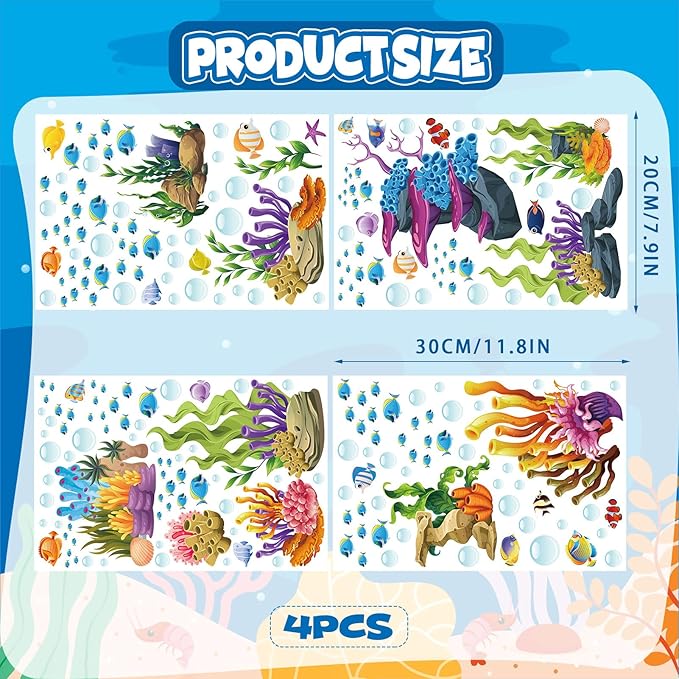 Glow in The Dark Under The Sea Wall Decals, Coral Reef and Seaweed Undersea Ocean Wall Stickers Luminous Removable Underwater Sea Wall Stickers for Kids Boys Bedroom Watercolor Ocean Creatures Decor