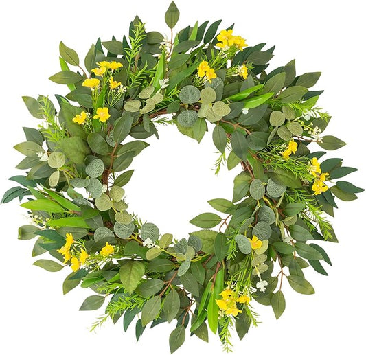 24 Inch Eucalyptus Greenery Wreaths for Front Door, Large Artificial Outdoor Spring Summer Wreath for Porch, Window, Farmhouse, Home Decor - All Seasons