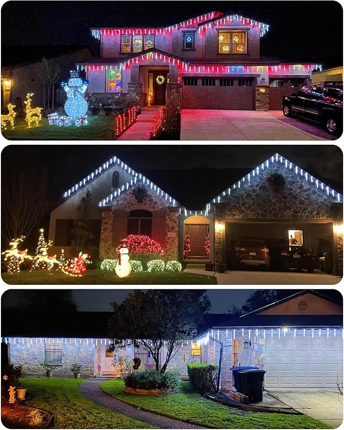 Minetom Icicle Lights Outdoor with Clips, 20ft 100 LED 20 Tubes Twinkling Icicle String Lights, Connectable Waterproof Hanging Icicle Christmas Lights Plug in for Eave Holiday Outdoor