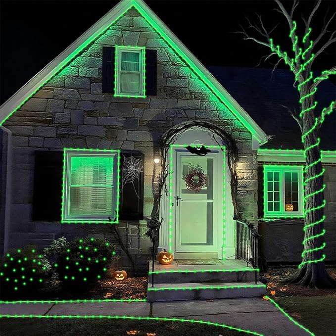 YEGUO 2 Packs Each 33ft 100 LED Solar Rope Lights Outdoor Waterproof, Green String Lights for Outside, 8 Modes Fairy Lights in Clear Thin Tube for Camping Fence Patio Garden Trampoline Deck