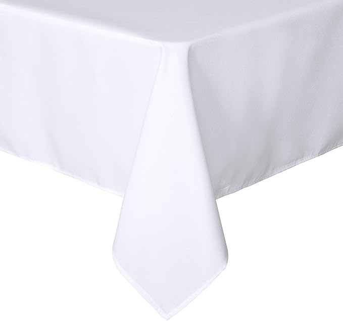 sancua Rectangle Tablecloth - 90 x 156 Inch - Water Resistant Spill Proof Washable Polyester Table Cloth, Decorative Fabric Table Cover for Dining Tables, Buffet Parties and Camping, White