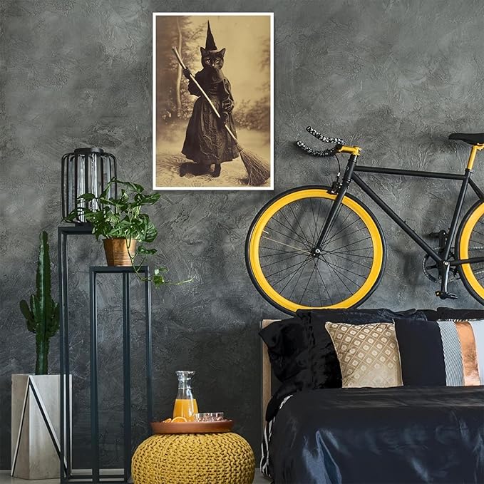 Halloween Decor Posters Black Cat Witch Canvas Wall Art Vintage Spooky Print Of Gothic Room Family Dark Academia Decorations Creepy Picture Poster Aesthetic 16X24inch Unframed