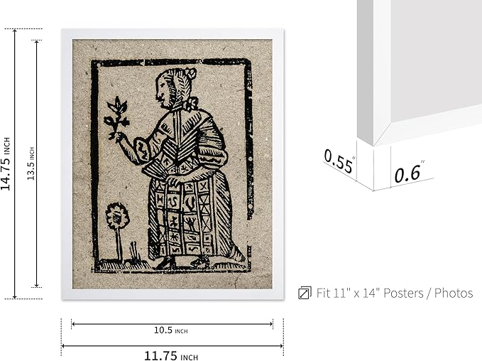 Poster Master Vintage Woodcut Poster - Retro Medieval Print - Gift for Gothic, Horror Fan - Witch Holding a Plant, Magic, Spell, Herbalist - Wall Decor for Bedroom, Dorm, 11x14 White Framed