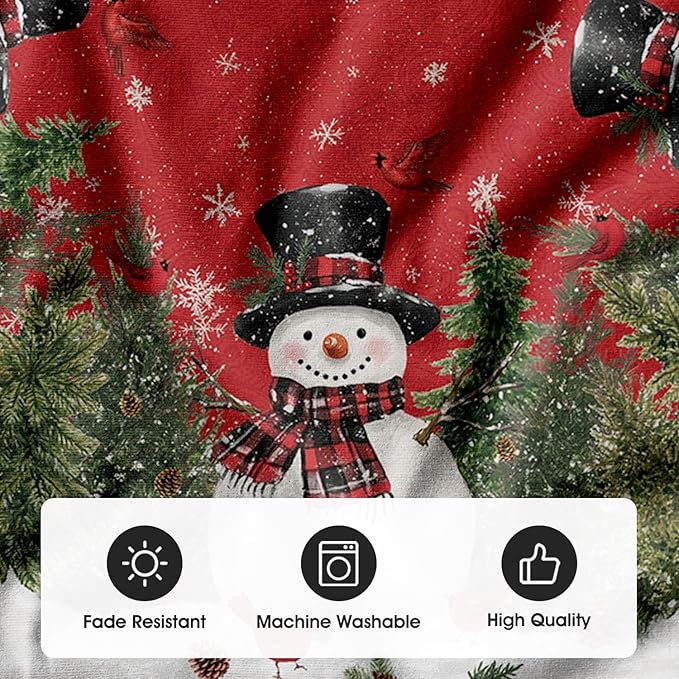AVOIN colorlife Cardinals Cedar Snowman with Scarf Christmas Tree Skirt, Xmas Winter Holiday Party Tree Mat Indoor Outdoor Decoration 36 Inch