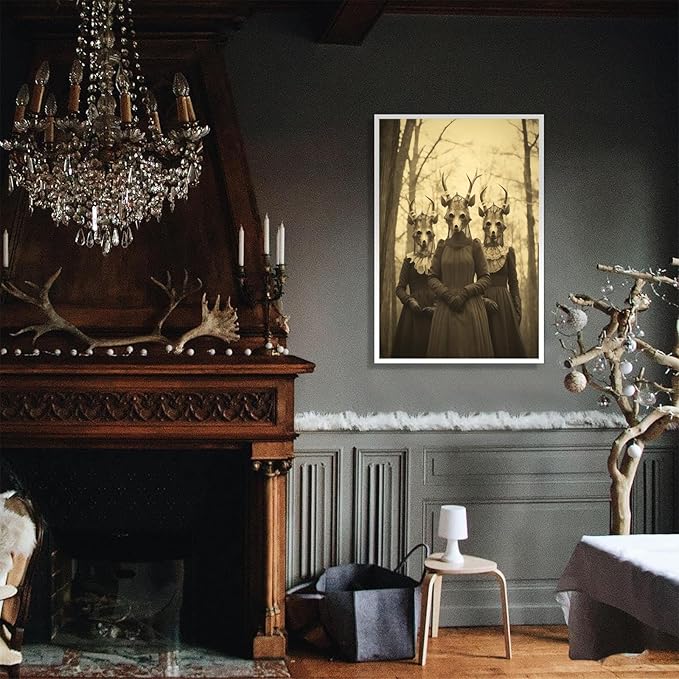 Vintage Horror Skeleton Spooky Three Skull In Occult Forest Posters Canvas Wall Art Poster Gothic Dark Academia Decor Creepy Print Retro Halloween Wall Decor 16X24inch Unframed