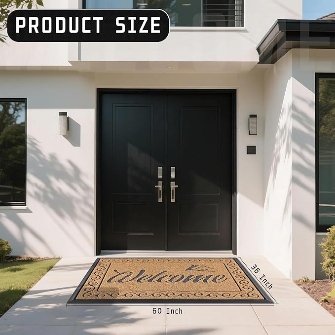 Yimobra Welcome Mat, Heavy Duty Sturdy Door Mats for Home Entrance Outdoor Indoor, Front Doormat for Outside Patio Floor Entry Porch Garage Office, Waterproof, Low Profile, 60 x 36, Yellow