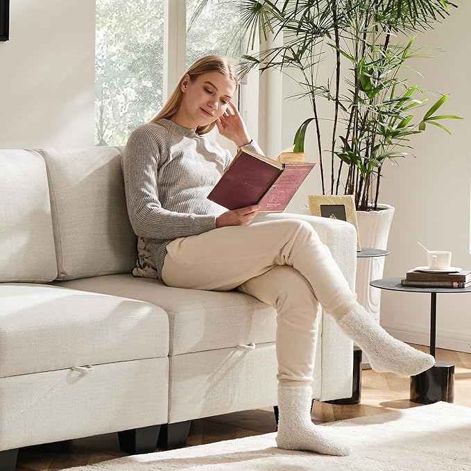 38.5 Oversized Accent Chair with Storage Beige, Single Modern Accent Sofa Chair with Arms for Apartment Living Room Linen(21" Deep Seat)