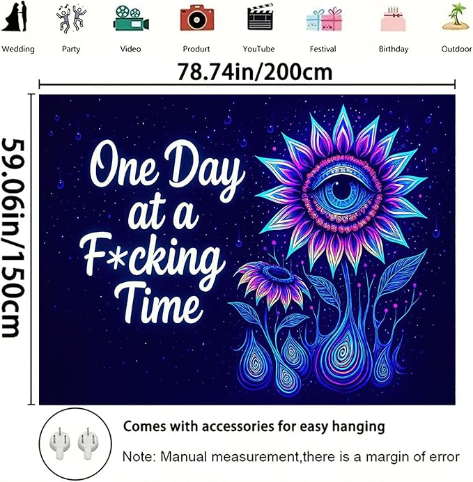 Starlit Patio Blacklight Trippy Tapestry UV Reactive Psychedelic Eye Flower Wall Hanging with Quote for Bedroom Dorm Living Room Aesthetic Glowing Decor Fluorescent Poster Large 78 x 59 Inch