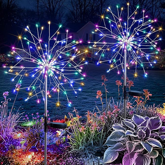 suddus Solar Garden Lights Outdoor Waterproof, Upgrade 2 Pack 150LED Solar Firework Lights, 8 Modes Starburst Fairy Light for Front Yard, Driveway, Bushes, Patio Christmas Decor (Multicolor)