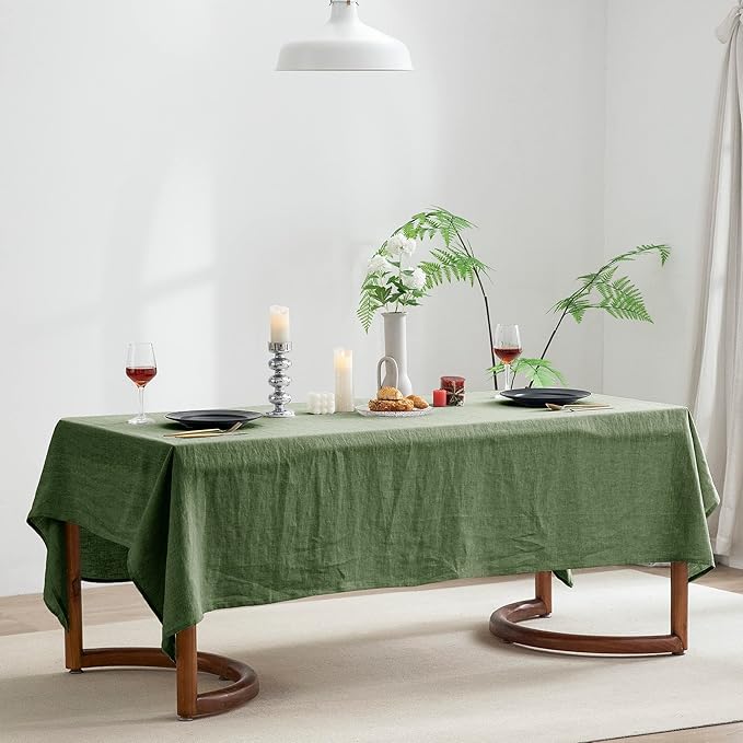 EVERLY 100% Pure Linen Rectangle Tablecloths 60x120Inches for Dining,Buffet Parties,Picnic,Events,Weddings and Restaurants,Decorative Halloween,Thanksgiving Machine Washable Tablecloths-Green